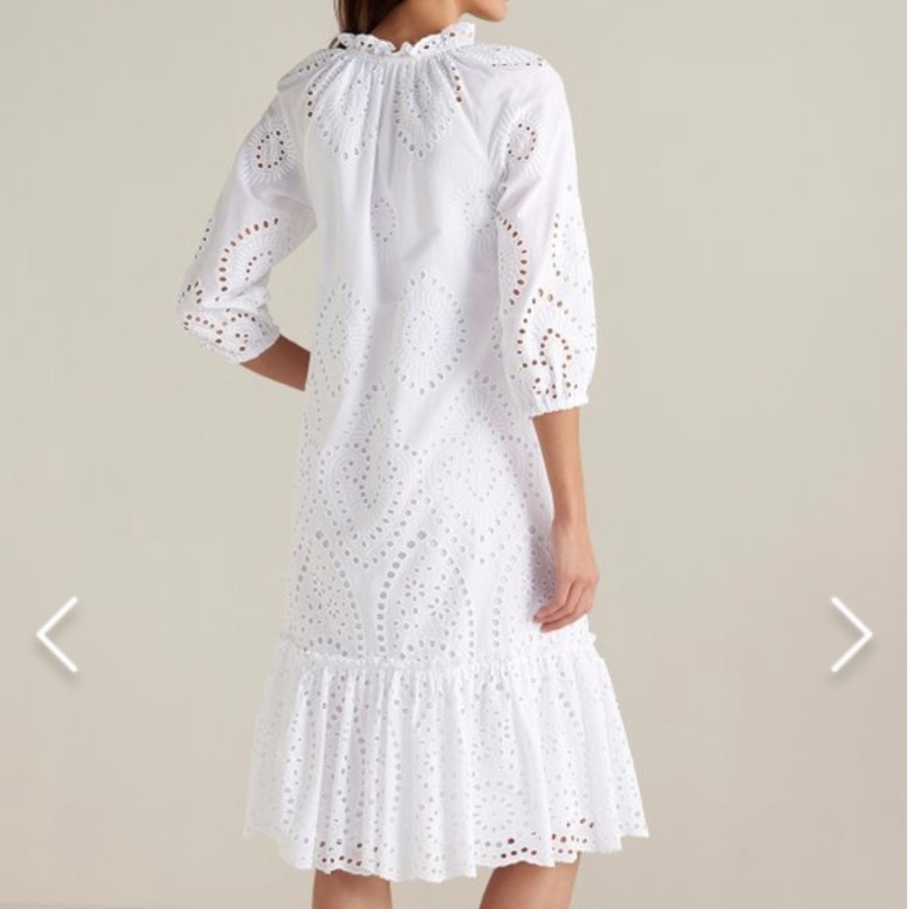 New Eyelet Shift Dress with Tassel Tie V Neck & three quarter sleeves - Picture 3 of 10